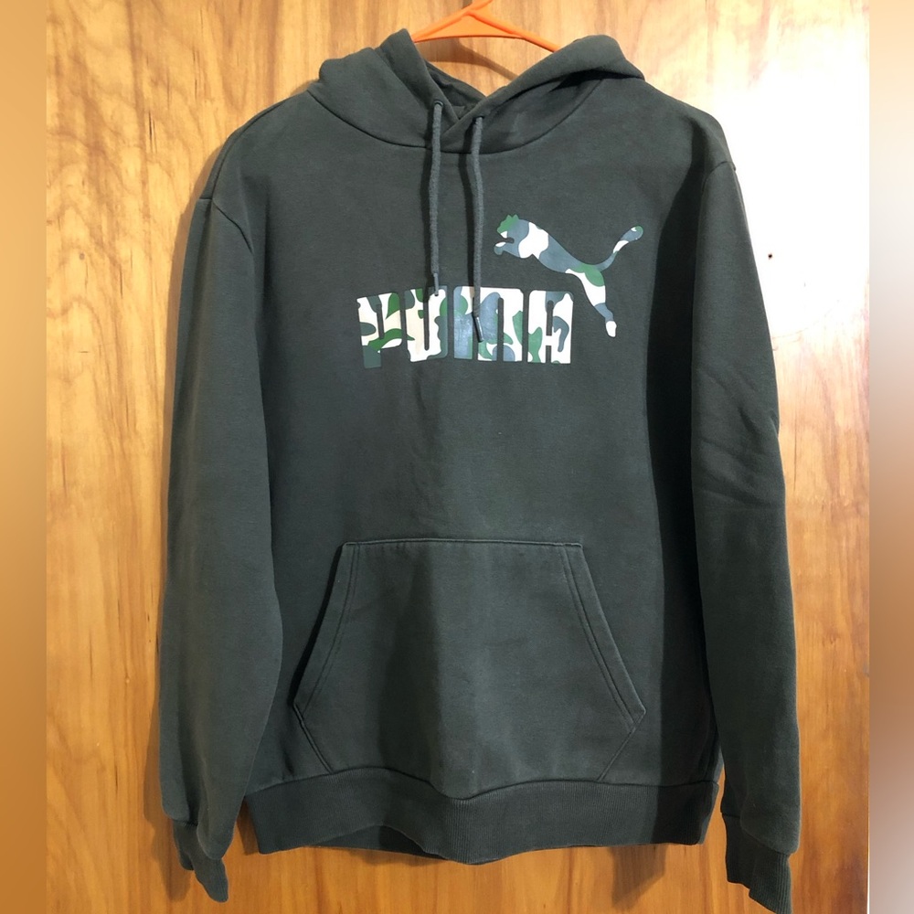 PUMA Men's Dark Green Logo Hoodie